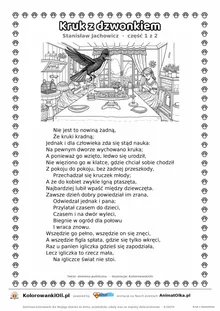 Kruk z dzwonkiem (Stanisław Jachowicz) — tekst wiersza i ilustracja do kolorowania (część 1 z 2), karta A4 do druku