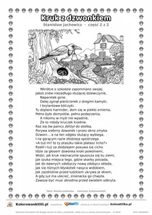Kruk z dzwonkiem (Stanisław Jachowicz) — tekst wiersza i ilustracja do kolorowania (część 2 z 2), karta A4 do druku