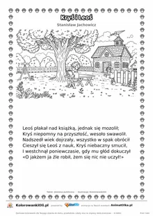 Kryś i Leoś (Stanisław Jachowicz) — tekst wiersza i ilustracja do kolorowania, karta A4 do druku