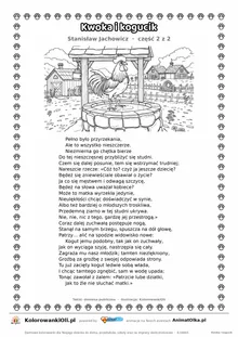 Kwoka i kogucik (Stanisław Jachowicz) — tekst wiersza i ilustracja do kolorowania (część 2 z 2), karta A4 do druku