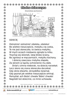 Litośna dziewczyna (Stanisław Jachowicz) — tekst wiersza i ilustracja do kolorowania, karta A4 do druku