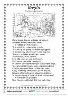 Marynia (Stanisław Jachowicz) — tekst wiersza i ilustracja do kolorowania, karta A4 do druku