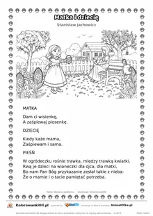 Matka i dziecię (Stanisław Jachowicz) — tekst wiersza i ilustracja do kolorowania, karta A4 do druku