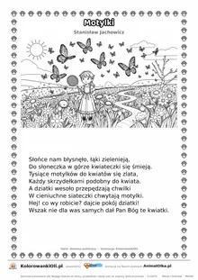 Motylki (Stanisław Jachowicz) — tekst wiersza i ilustracja do kolorowania, karta A4 do druku