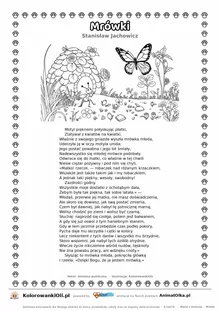 Mrówki (Stanisław Jachowicz) — tekst wiersza i ilustracja do kolorowania, karta A4 do druku