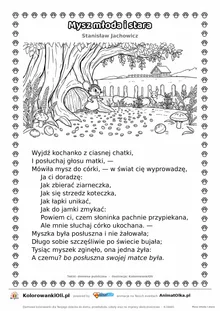 Mysz młoda i stara (Stanisław Jachowicz) — tekst wiersza i ilustracja do kolorowania, karta A4 do druku