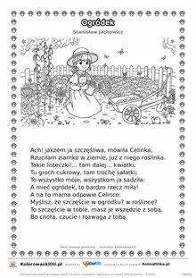 Ogródek (Stanisław Jachowicz) — tekst wiersza i ilustracja do kolorowania, karta A4 do druku