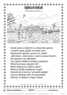 Ojciec i dzieci (Stanisław Jachowicz) — tekst wiersza i ilustracja do kolorowania, karta A4 do druku