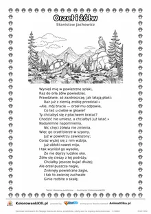 Orzeł i żółw (Stanisław Jachowicz) — tekst wiersza i ilustracja do kolorowania, karta A4 do druku