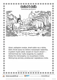 Osioł i dzik (Stanisław Jachowicz) — tekst wiersza i ilustracja do kolorowania, karta A4 do druku