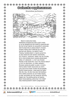 Owieczka wypieszczona (Stanisław Jachowicz) — tekst wiersza i ilustracja do kolorowania, karta A4 do druku