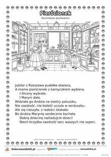 Pierścionek (Stanisław Jachowicz) — tekst wiersza i ilustracja do kolorowania, karta A4 do druku