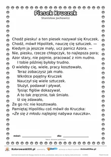 Piesek Kruczek (Stanisław Jachowicz) — tekst wiersza do druku A4 z ramką do pokolorowania