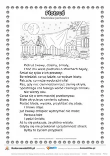 Piotruś (Stanisław Jachowicz) — tekst wiersza i ilustracja do kolorowania, karta A4 do druku