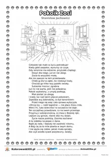 Pokoik Zosi (Stanisław Jachowicz) — tekst wiersza i ilustracja do kolorowania, karta A4 do druku