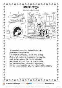 Przestroga (Stanisław Jachowicz) — tekst wiersza i ilustracja do kolorowania, karta A4 do druku