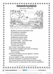 Pszczoła i gołąbek (Stanisław Jachowicz) — tekst wiersza i ilustracja do kolorowania, karta A4 do druku