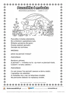 Pszczółka i mrówka (Stanisław Jachowicz) — tekst wiersza i ilustracja do kolorowania (część 1 z 3), karta A4 do druku