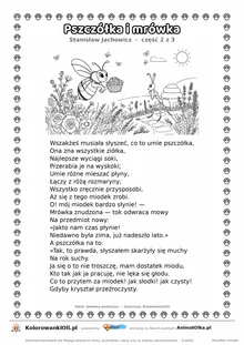 Pszczółka i mrówka (Stanisław Jachowicz) — tekst wiersza i ilustracja do kolorowania (część 2 z 3), karta A4 do druku