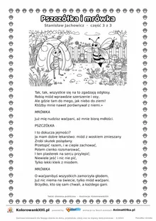 Pszczółka i mrówka (Stanisław Jachowicz) — tekst wiersza i ilustracja do kolorowania (część 3 z 3), karta A4 do druku