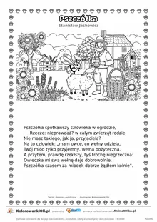 Pszczółka (Stanisław Jachowicz) — tekst wiersza i ilustracja do kolorowania, karta A4 do druku