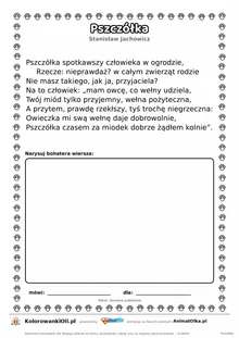 Pszczółka (Stanisław Jachowicz) — tekst wiersza do druku A4 z ramką do pokolorowania
