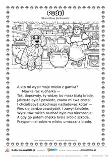Pudel (Stanisław Jachowicz) — tekst wiersza i ilustracja do kolorowania, karta A4 do druku