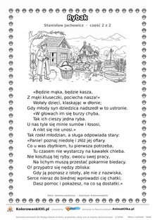 Rybak (Stanisław Jachowicz) — tekst wiersza i ilustracja do kolorowania (część 2 z 2), karta A4 do druku