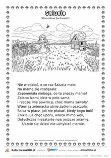 Salusia (Stanisław Jachowicz) — tekst wiersza i ilustracja do kolorowania, karta A4 do druku