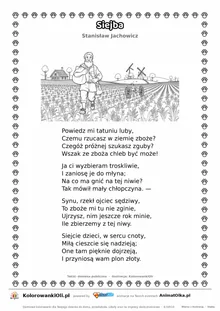 Siejba (Stanisław Jachowicz) — tekst wiersza i ilustracja do kolorowania, karta A4 do druku