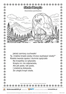 Skała i kropla (Stanisław Jachowicz) — tekst wiersza i ilustracja do kolorowania, karta A4 do druku