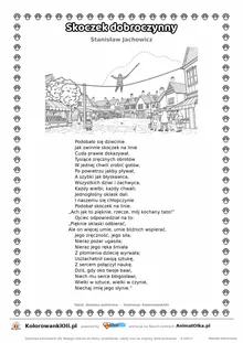 Skoczek dobroczynny (Stanisław Jachowicz) — tekst wiersza i ilustracja do kolorowania, karta A4 do druku