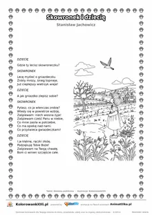 Skowronek i dziecię (Stanisław Jachowicz) — tekst wiersza i ilustracja do kolorowania, karta A4 do druku