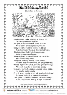 Skutki lekkomyślności (Stanisław Jachowicz) — tekst wiersza i ilustracja do kolorowania, karta A4 do druku