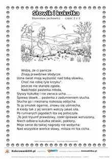 Słowik i kukułka (Stanisław Jachowicz) — tekst wiersza i ilustracja do kolorowania (część 2 z 2), karta A4 do druku