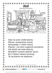 Staś (Stanisław Jachowicz) — tekst wiersza i ilustracja do kolorowania, karta A4 do druku