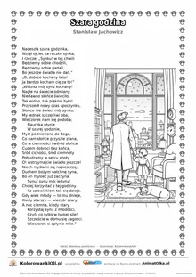 Szara godzina (Stanisław Jachowicz) — tekst wiersza i ilustracja do kolorowania, karta A4 do druku