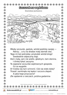 Szczurek na wędrówce (Stanisław Jachowicz) — tekst wiersza i ilustracja do kolorowania, karta A4 do druku