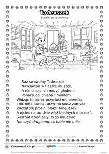 Tadeuszek (Stanisław Jachowicz) — tekst wiersza i ilustracja do kolorowania, karta A4 do druku