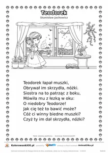 Teodorek (Stanisław Jachowicz) — tekst wiersza i ilustracja do kolorowania, karta A4 do druku