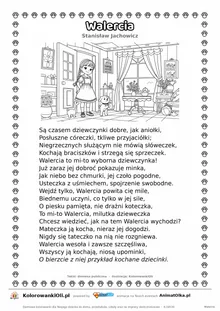 Walercia (Stanisław Jachowicz) — tekst wiersza i ilustracja do kolorowania, karta A4 do druku