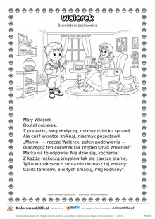 Walerek (Stanisław Jachowicz) — tekst wiersza i ilustracja do kolorowania, karta A4 do druku