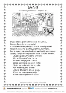 Waluś (Stanisław Jachowicz) — tekst wiersza i ilustracja do kolorowania (część 1 z 2), karta A4 do druku