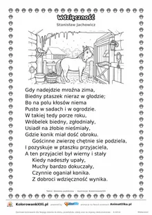 Wdzięczność (Stanisław Jachowicz) — tekst wiersza i ilustracja do kolorowania, karta A4 do druku