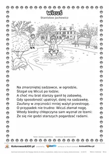 Wicuś (Stanisław Jachowicz) — tekst wiersza i ilustracja do kolorowania, karta A4 do druku
