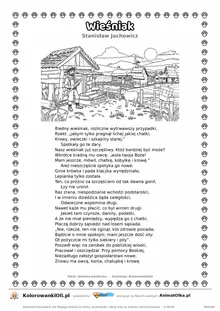 Wieśniak (Stanisław Jachowicz) — tekst wiersza i ilustracja do kolorowania, karta A4 do druku