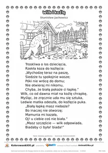 Wilk i koźlę (Stanisław Jachowicz) — tekst wiersza i ilustracja do kolorowania, karta A4 do druku