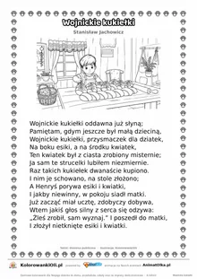 Wojnickie kukiełki (Stanisław Jachowicz) — tekst wiersza i ilustracja do kolorowania, karta A4 do druku