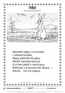 Zając (Stanisław Jachowicz) — tekst wiersza i ilustracja do kolorowania, karta A4 do druku