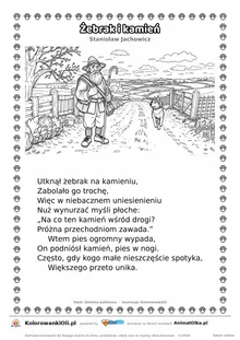 Żebrak i kamień (Stanisław Jachowicz) — tekst wiersza i ilustracja do kolorowania, karta A4 do druku